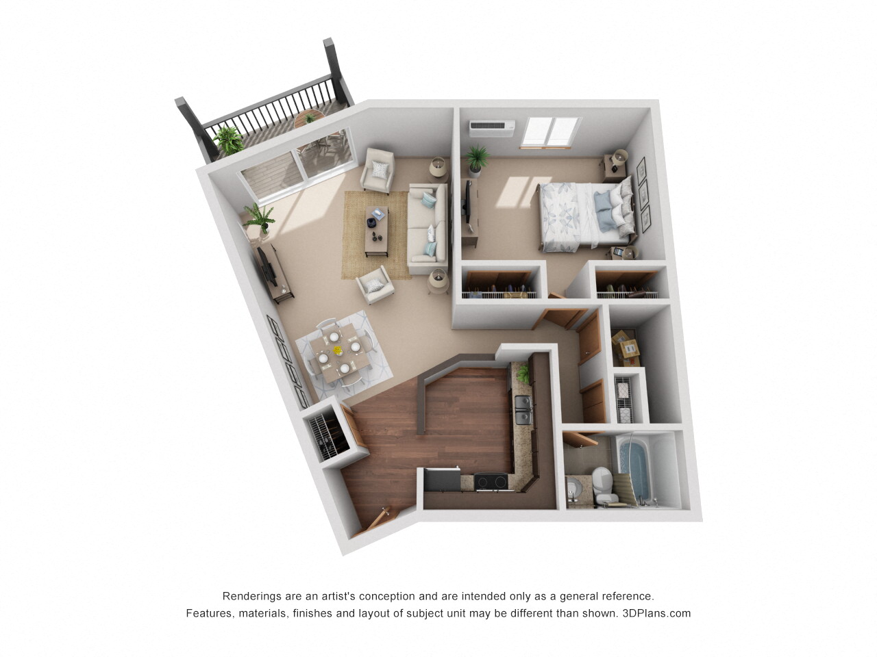 Floor plan for 1 bed, 1 bath, 820 sqft